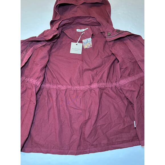 Blu Pepper Utility Hooded Jacket Button Zip Drawstring Maroon Women Size Medium - Picture 7 of 8